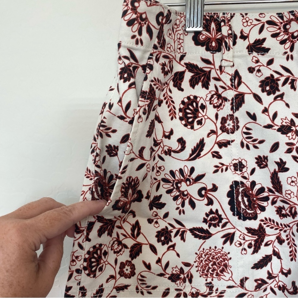 LOFT Shorts Size 6 Womens Maroon Paisley High Waist Button Fly Cotton Stretch - Picture 4 of 7